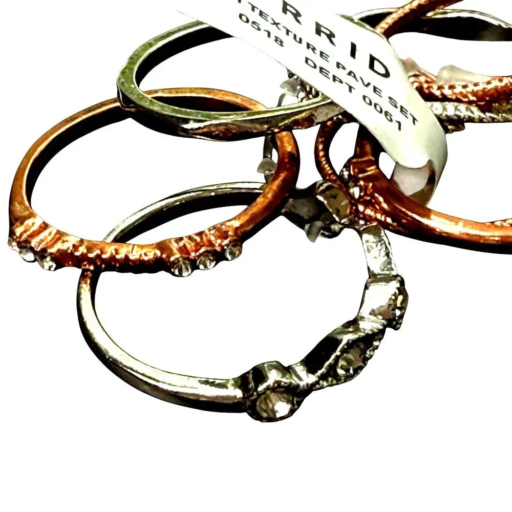 Torrid Rings Pave 4 Stone + Multi Textured Pave Set Silver Rose Gold‎ Size 10